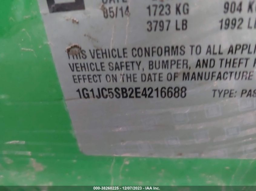 2014 CHEVROLET SONIC LT AUTO - 1G1JC5SB2E4216688