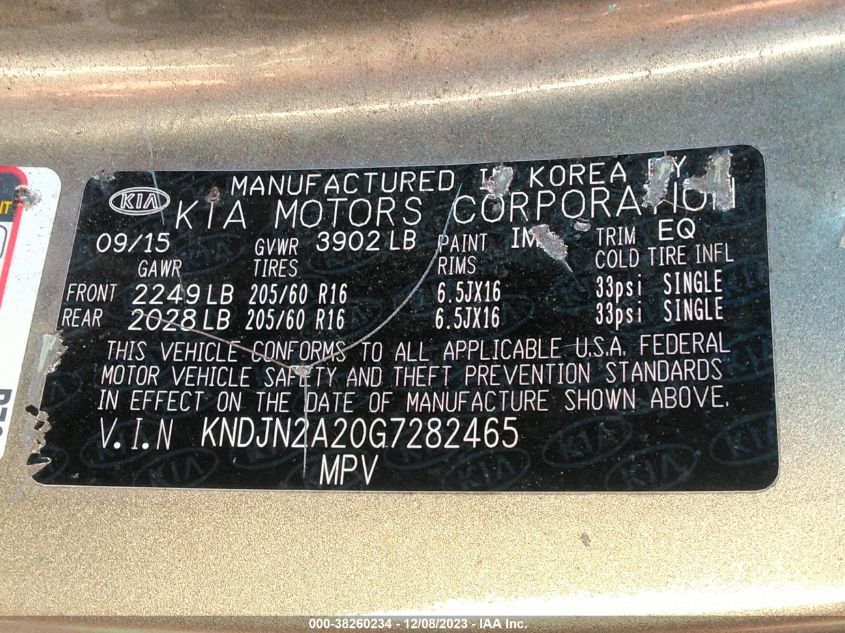 2016 KIA SOUL - KNDJN2A20G7282465
