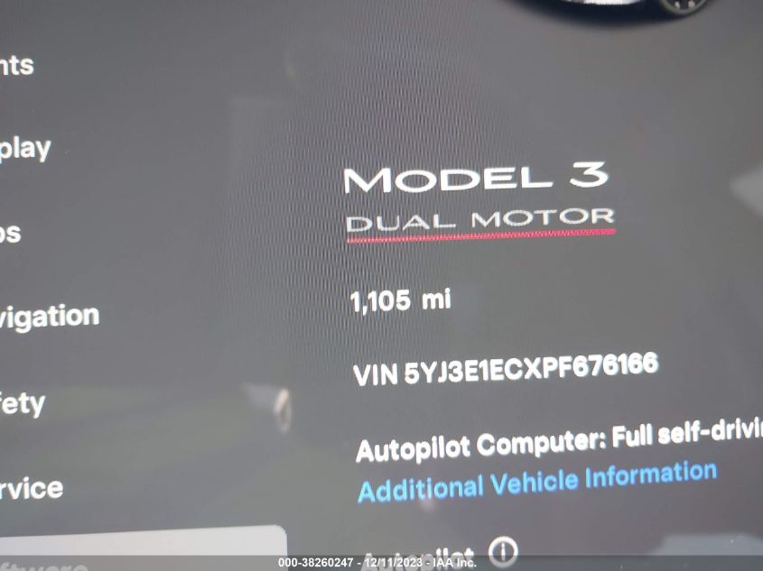 VIN 5YJ3E1ECXPF676166 2023 TESLA MODEL 3 PERFORMANCE DUAL MOTOR ALL-WHEEL DRIVE
