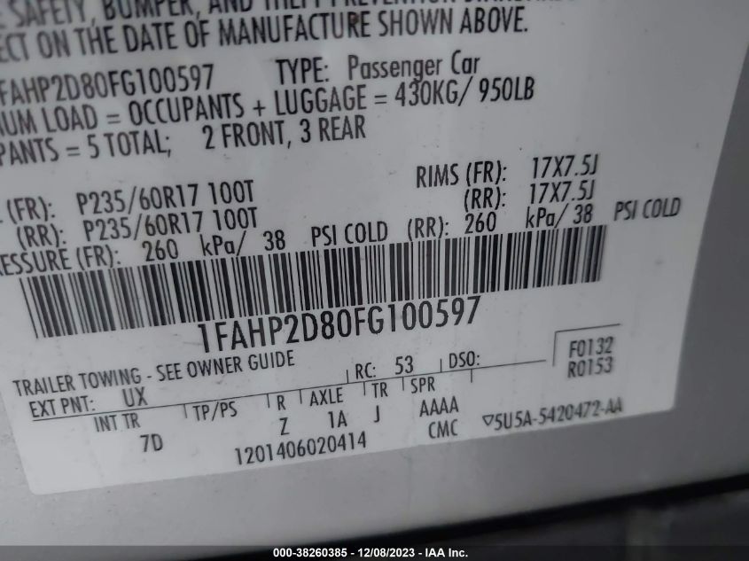 2015 FORD TAURUS SE - 1FAHP2D80FG100597