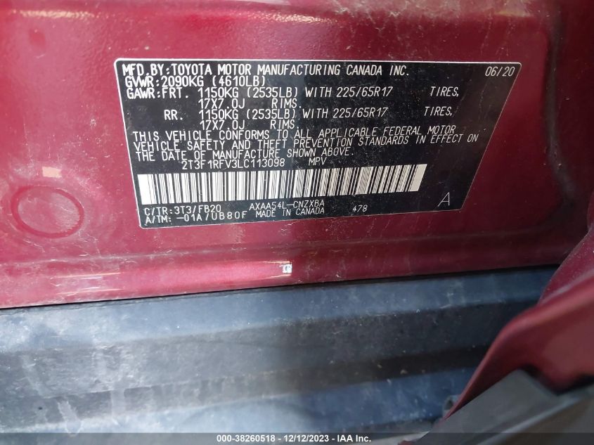 2020 TOYOTA RAV4 LE - 2T3F1RFV3LC113098