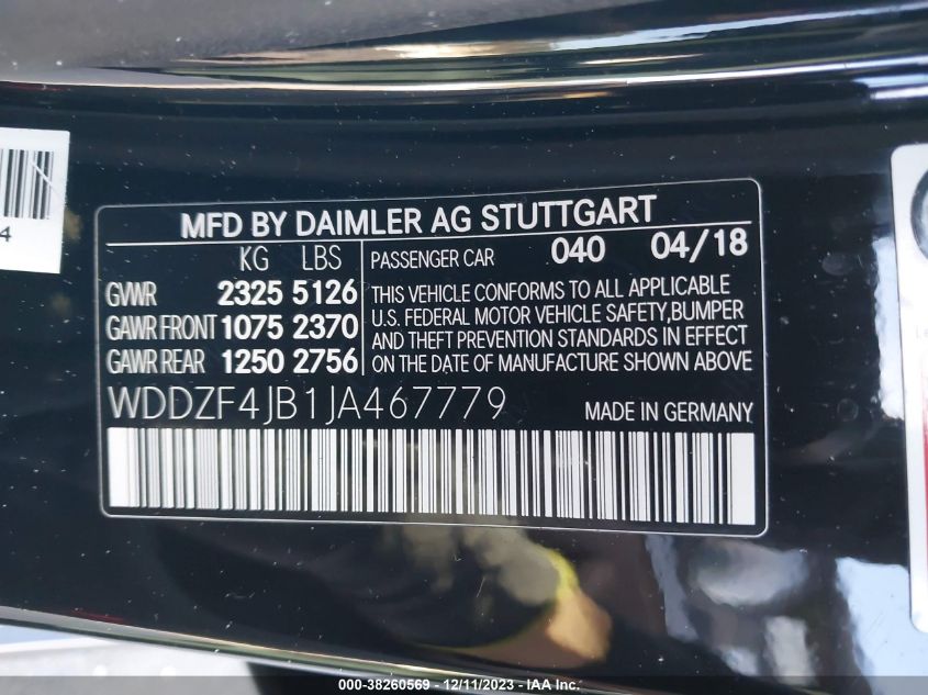 2018 MERCEDES-BENZ E 300 WDDZF4JB1JA467779