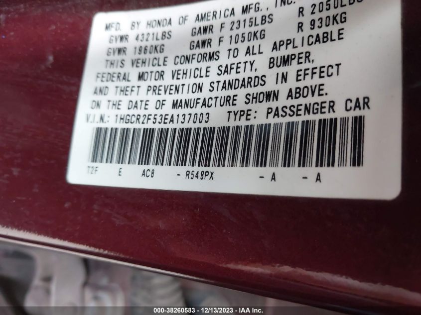 2014 HONDA ACCORD SPORT - 1HGCR2F53EA137003