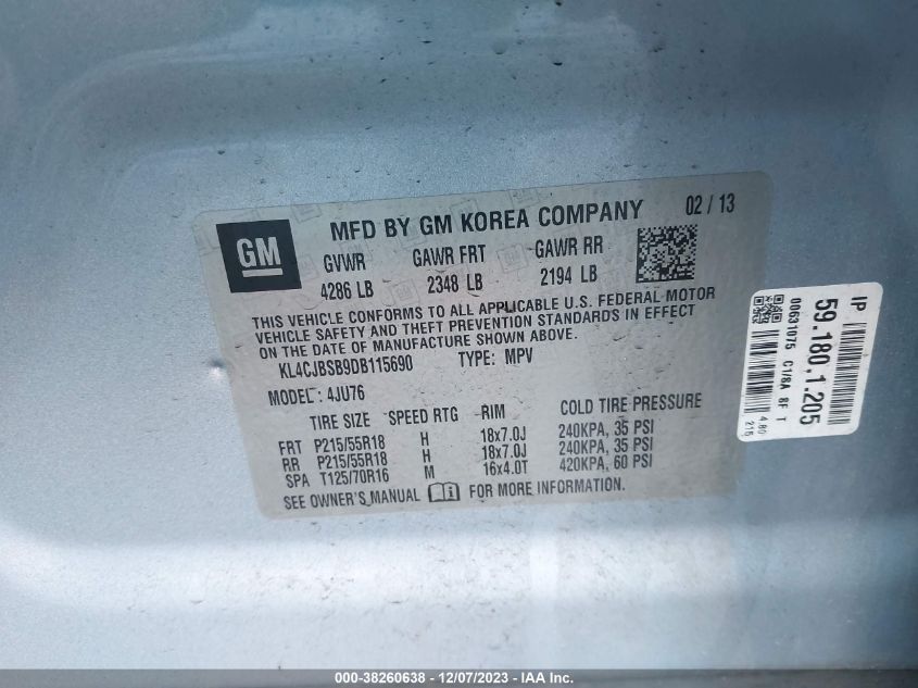 2013 BUICK ENCORE CONVENIENCE - KL4CJBSB9DB115690