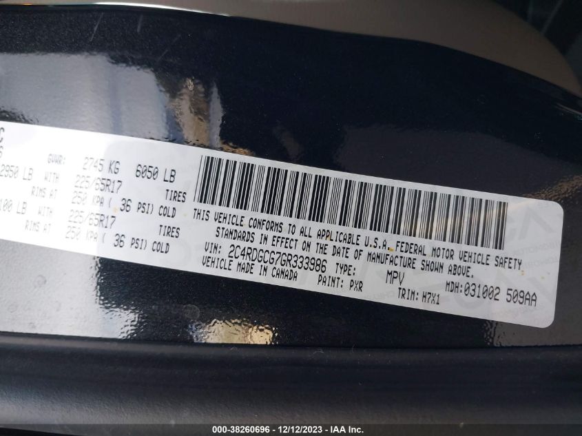 2016 DODGE GRAND CARAVAN SXT - 2C4RDGCG7GR333986