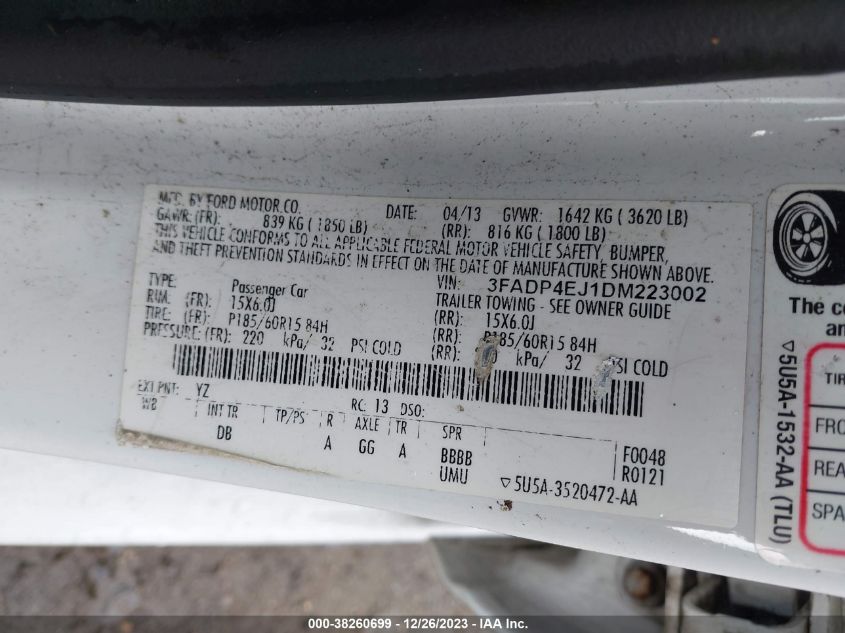 2013 FORD FIESTA SE - 3FADP4EJ1DM223002