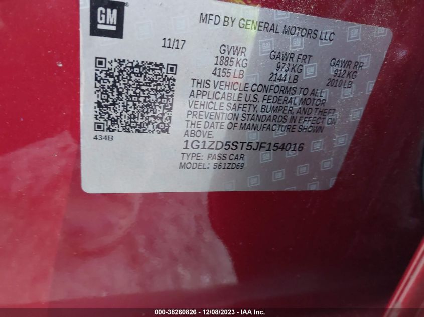 2018 CHEVROLET MALIBU LT - 1G1ZD5ST5JF154016