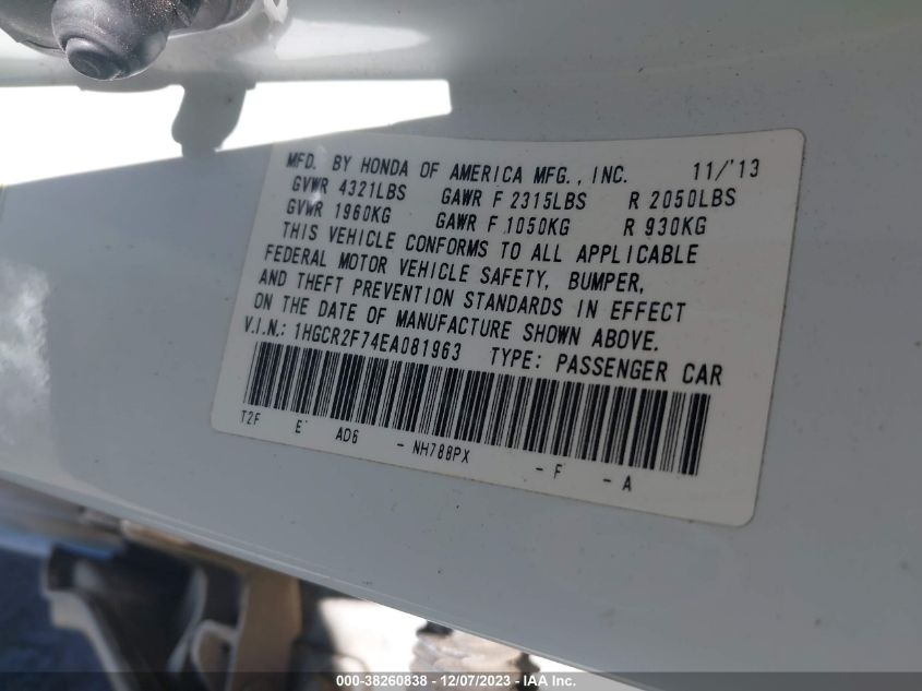 2014 HONDA ACCORD EX - 1HGCR2F74EA081963