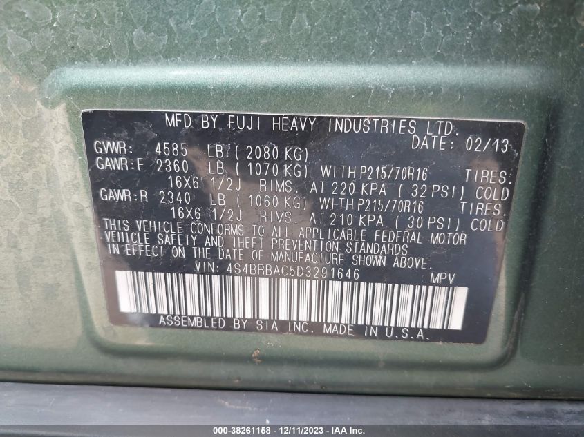 2013 SUBARU OUTBACK 2.5I - 4S4BRBAC5D3291646