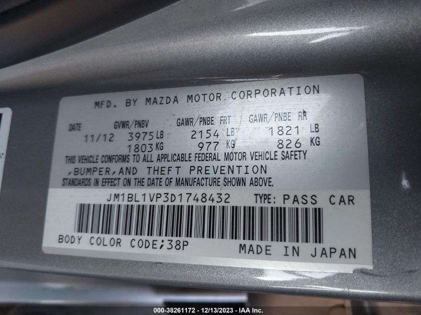 2013 MAZDA MAZDA3 I TOURING - JM1BL1VP3D1748432