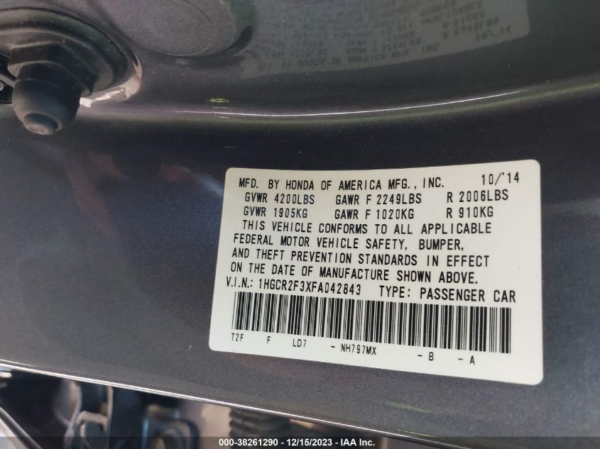 2015 HONDA ACCORD LX - 1HGCR2F3XFA042843
