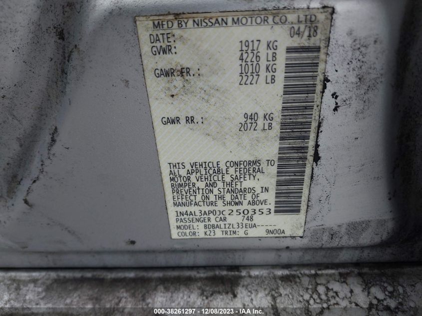 2018 NISSAN ALTIMA 2.5 SV - 1N4AL3AP0JC250353