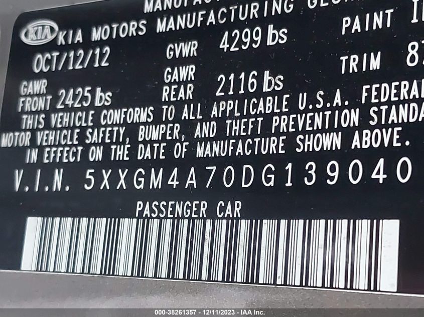 2013 KIA OPTIMA LX - 5XXGM4A70DG139040