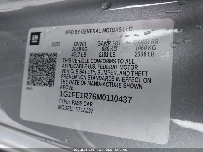 2021 CHEVROLET CAMARO LZ/SS - 1G1FE1R76M0110437