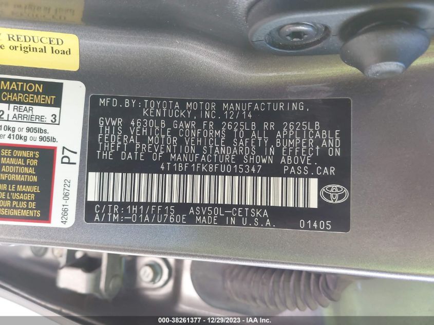 2015 TOYOTA CAMRY SE - 4T1BF1FK8FU015347