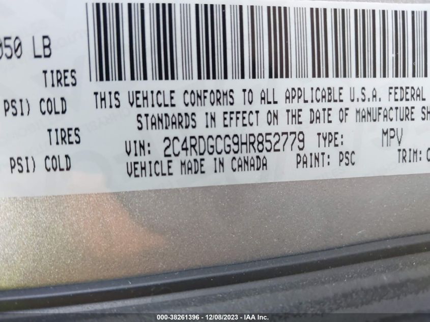 2017 DODGE GRAND CARAVAN SXT - 2C4RDGCG9HR852779