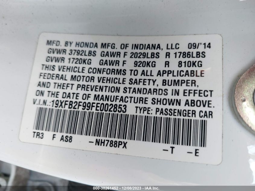 2015 HONDA CIVIC EX-L - 19XFB2F99FE002853