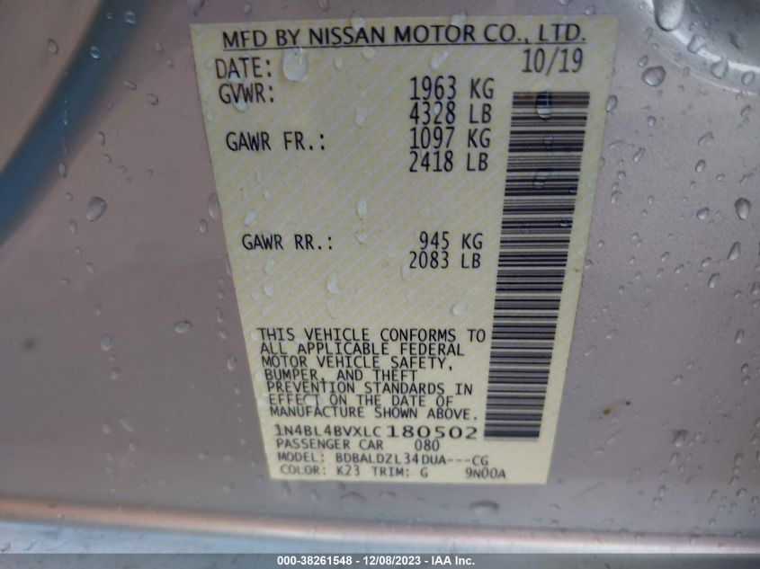 2020 NISSAN ALTIMA S - 1N4BL4BVXLC180502
