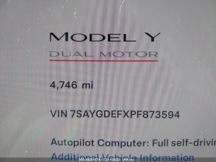 2023 TESLA MODEL Y - 7SAYGDEFXPF873594