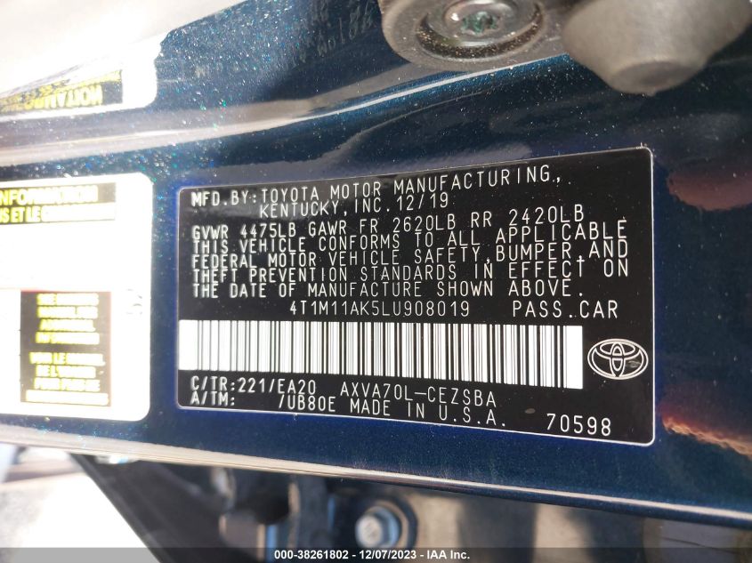 2020 TOYOTA CAMRY SE/SE NIGHT SHADE - 4T1M11AK5LU908019