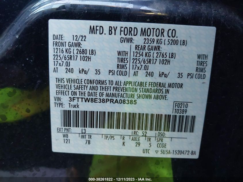 2023 FORD MAVERICK XL/XLT/LARIAT - 3FTTW8E38PRA08385