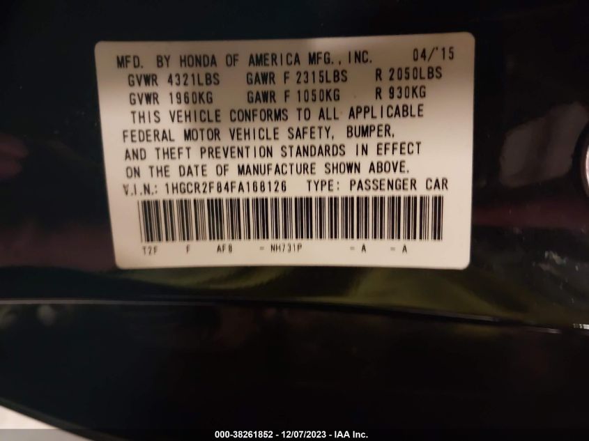 2015 HONDA ACCORD EX-L - 1HGCR2F84FA168126