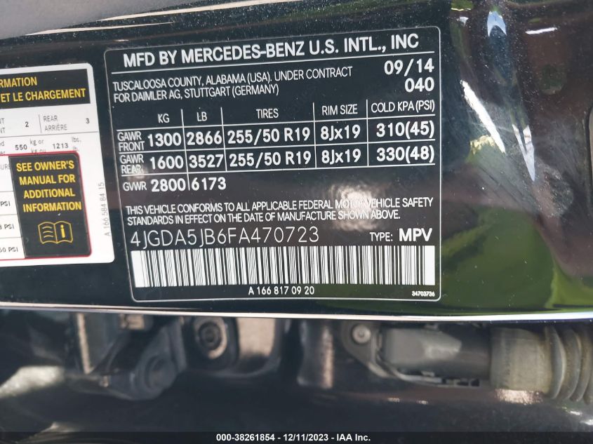 2015 MERCEDES-BENZ ML 350 4JGDA5JB6FA470723