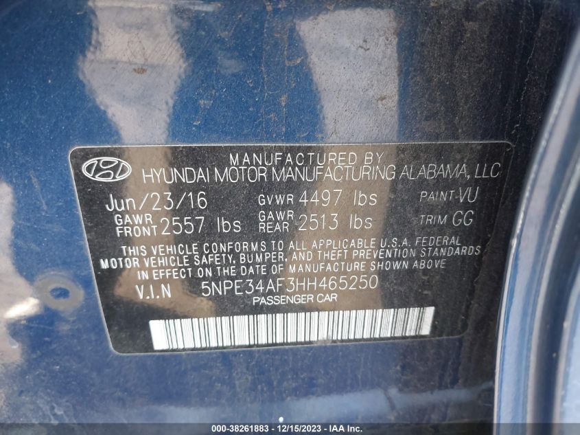 5NPE34AF3HH465250 | 2017 HYUNDAI SONATA