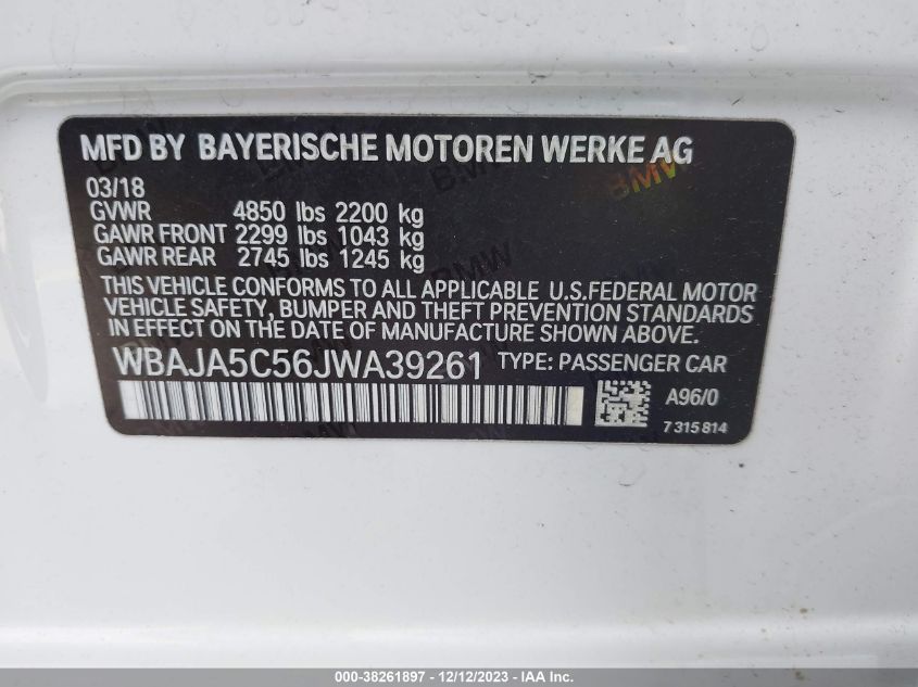 2018 BMW 530I - WBAJA5C56JWA39261