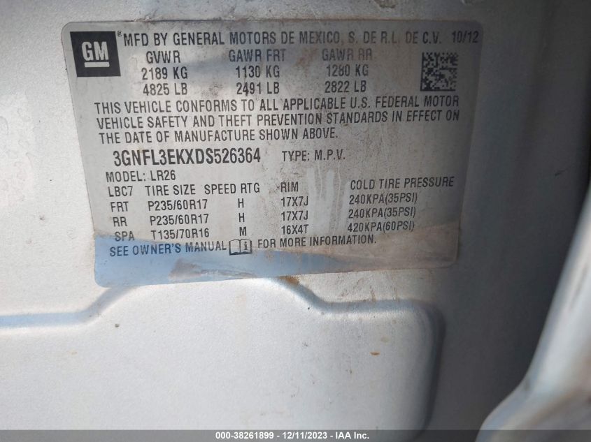 2013 CHEVROLET CAPTIVA SPORT LT - 3GNFL3EKXDS526364