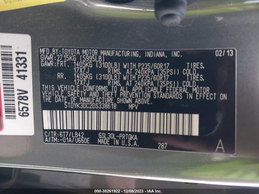 2013 TOYOTA SIENNA XLE - 5TDYK3DC2DS338618