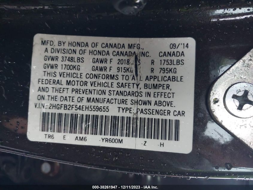 2014 HONDA CIVIC LX - 2HGFB2F54EH559655