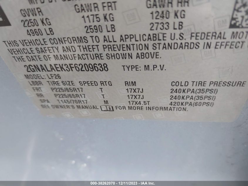 2015 CHEVROLET EQUINOX LS - 2GNALAEK3F6209638