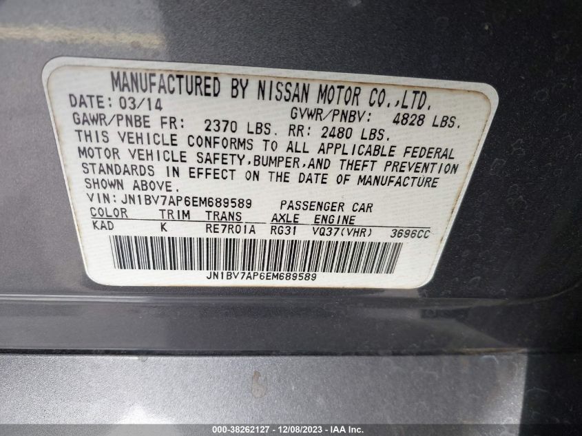 2014 INFINITI Q50 PREMIUM/SPORT - JN1BV7AP6EM689589