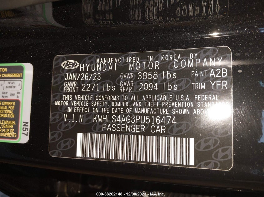 VIN KMHLS4AG3PU516474 2023 HYUNDAI ELANTRA SEL