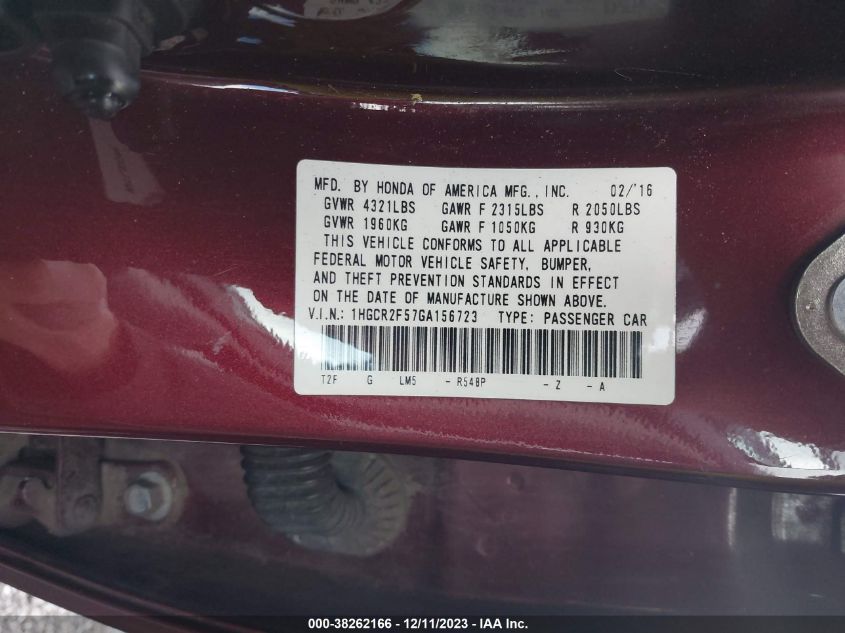 2016 HONDA ACCORD SPORT - 1HGCR2F57GA156723