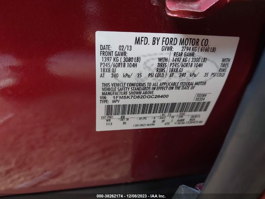 2013 FORD EXPLORER XLT - 1FM5K7D82DGC26400