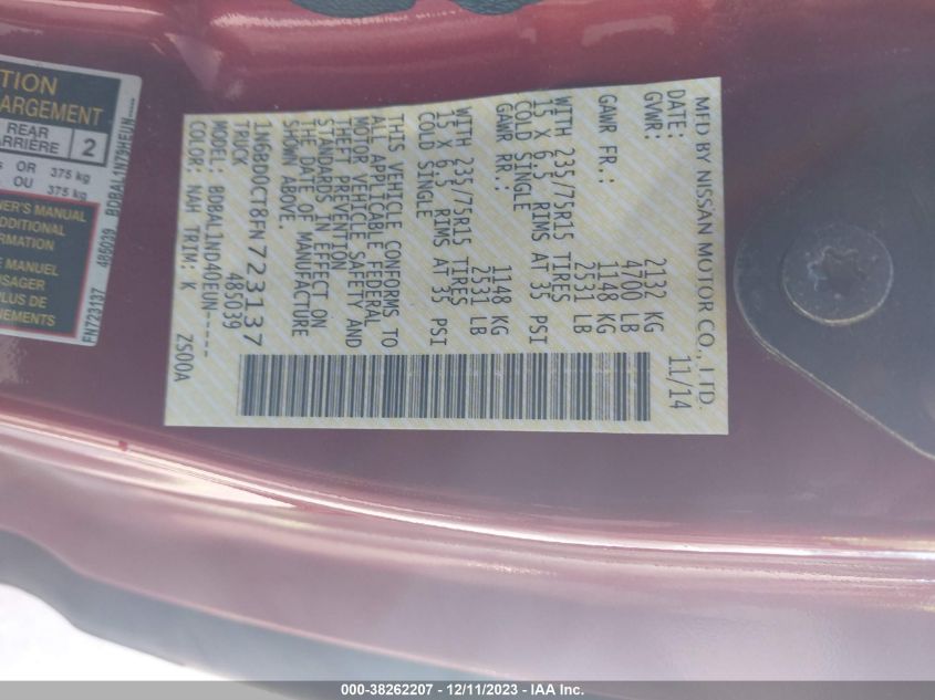2015 NISSAN FRONTIER S - 1N6BD0CT8FN723137