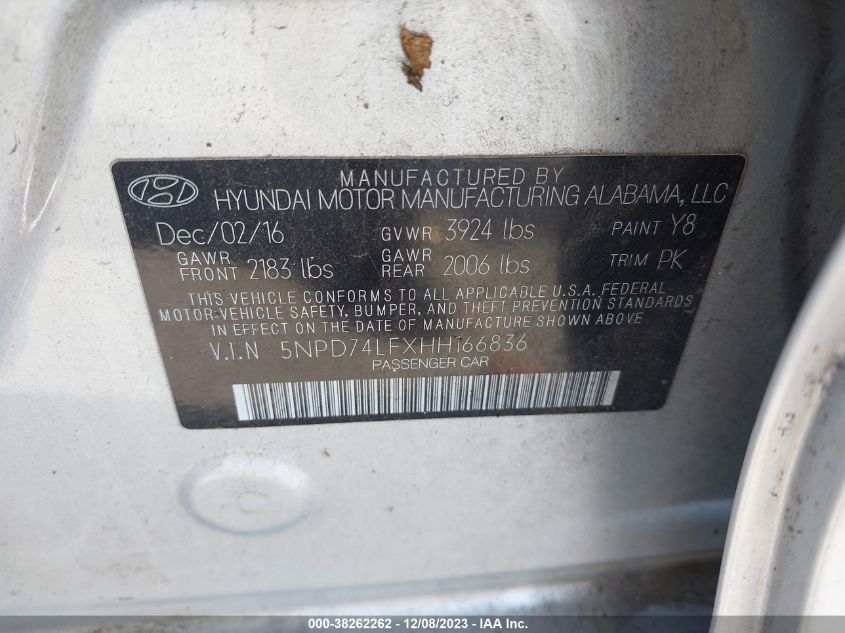 2017 HYUNDAI ELANTRA SE - 5NPD74LFXHH166836