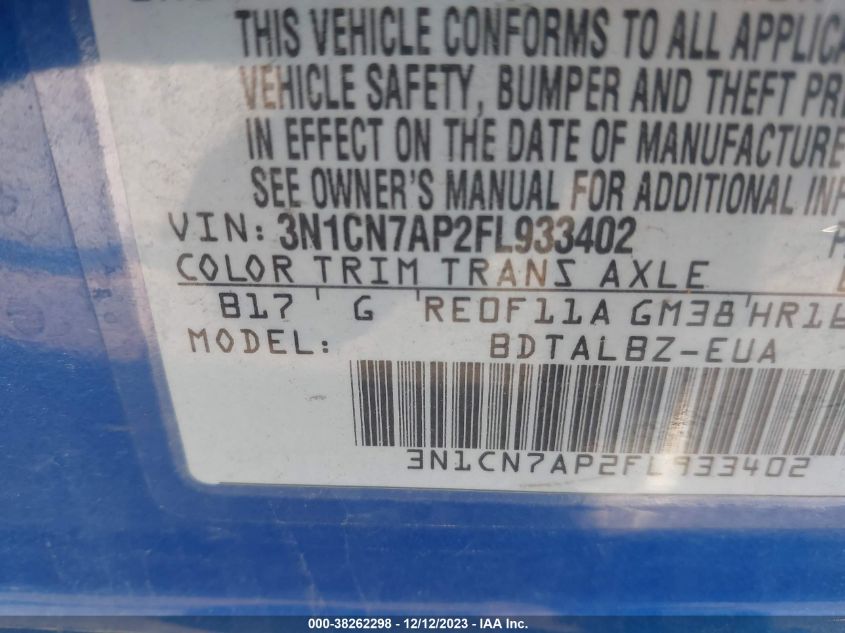 2015 NISSAN VERSA 1.6 SV - 3N1CN7AP2FL933402