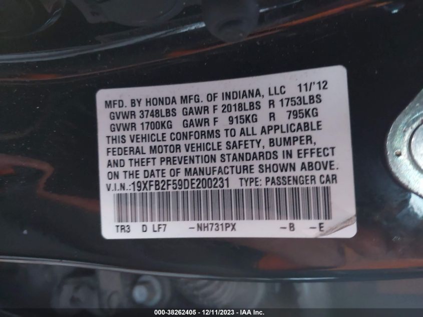 2013 HONDA CIVIC LX - 19XFB2F59DE200231