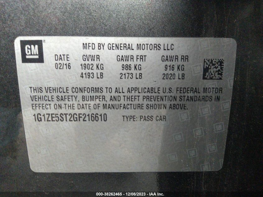 2016 CHEVROLET MALIBU LT - 1G1ZE5ST2GF216610