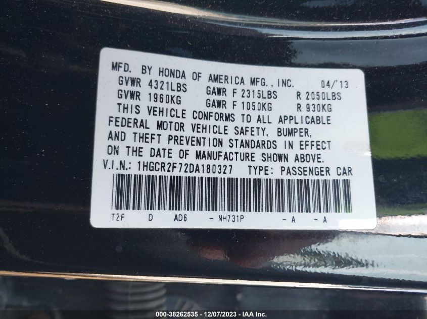 2013 HONDA ACCORD EX - 1HGCR2F72DA180327