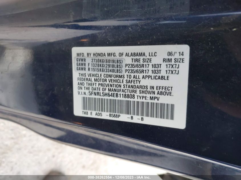 2014 HONDA ODYSSEY EX-L - 5FNRL5H64EB118808