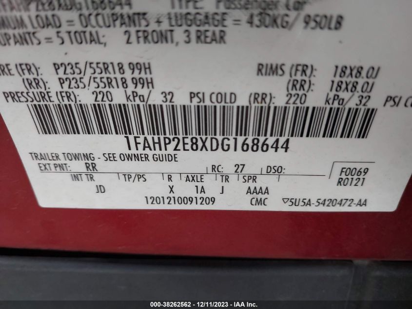 2013 FORD TAURUS SEL - 1FAHP2E8XDG168644