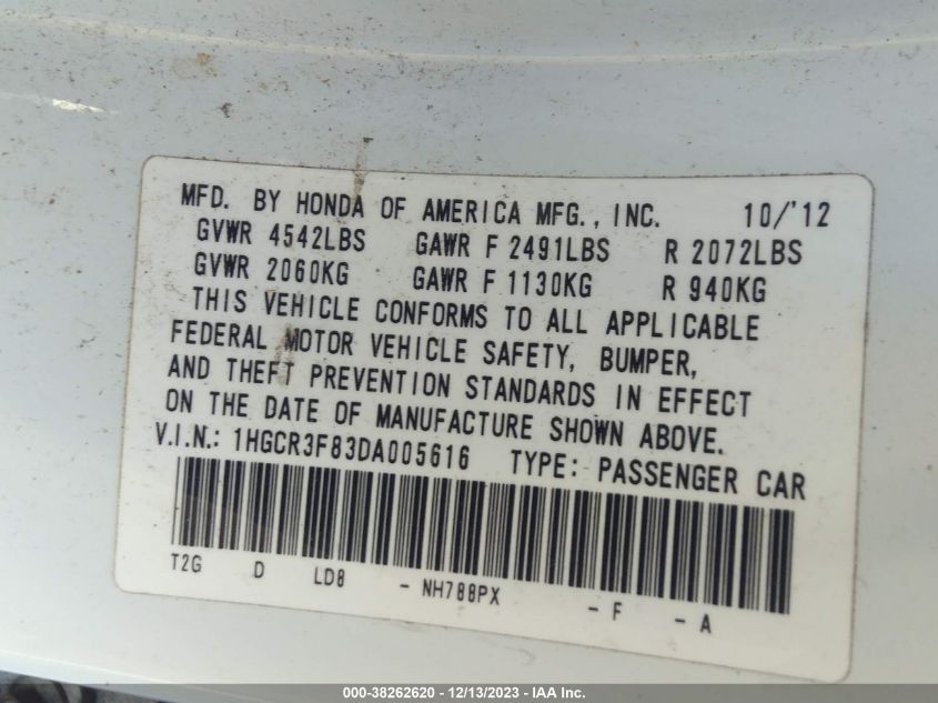 2013 HONDA ACCORD EX-L V-6 - 1HGCR3F83DA005616