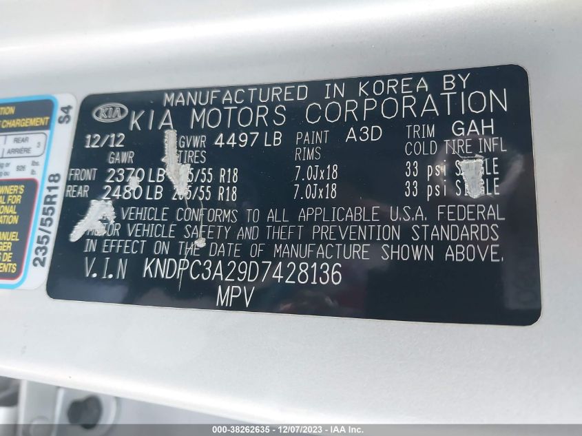 2013 KIA SPORTAGE EX - KNDPC3A29D7428136