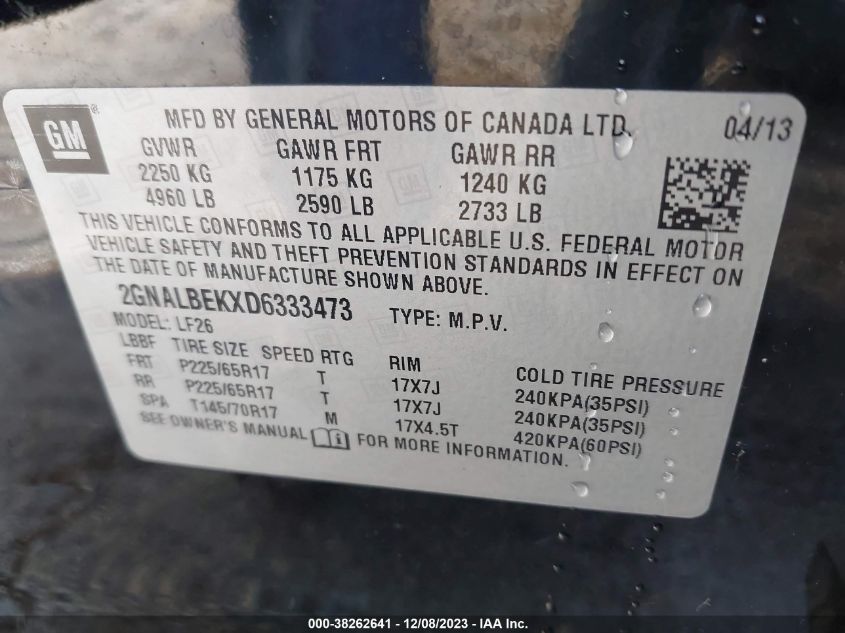 2013 CHEVROLET EQUINOX LS - 2GNALBEKXD6333473