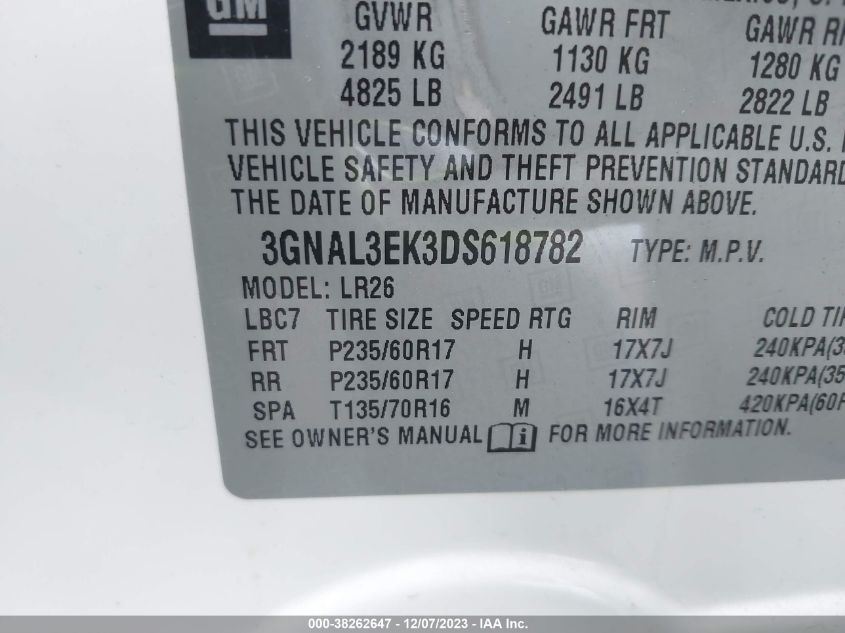 2013 CHEVROLET CAPTIVA SPORT LT 3GNAL3EK3DS618782