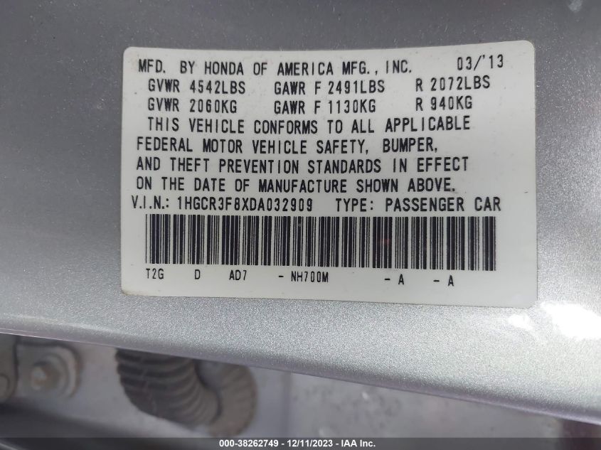 2013 HONDA ACCORD EX-L V-6 - 1HGCR3F8XDA032909